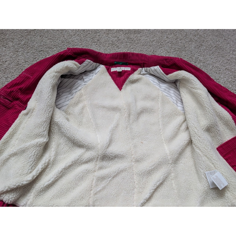 Tommy Hilfiger Pea Coat Women Petite S Corduroy Pink Faux Shearling Lining - Picture 11 of 13